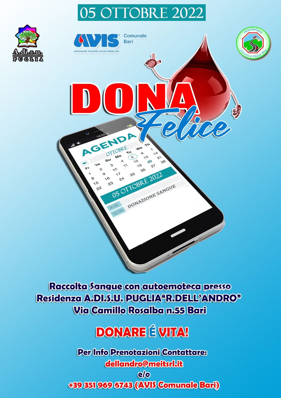 Il 5 ottobre raccolta sangue presso il Collegio Dell�Andro a Bari